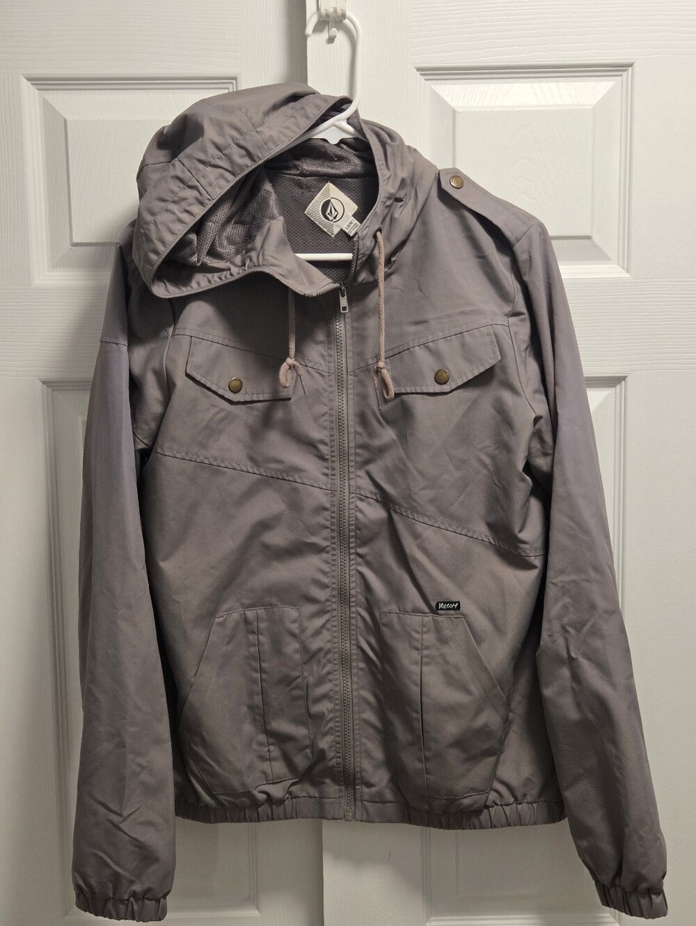 Volcom Hooded Utility Jacket - Light Gray Size Large/14